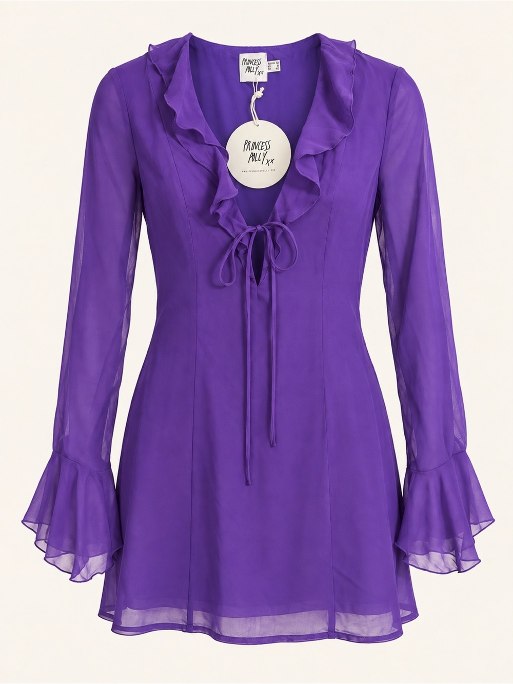 Princess Polly Theo Mini Dress Purple Ruffle Long Sleeve US 8 NWT